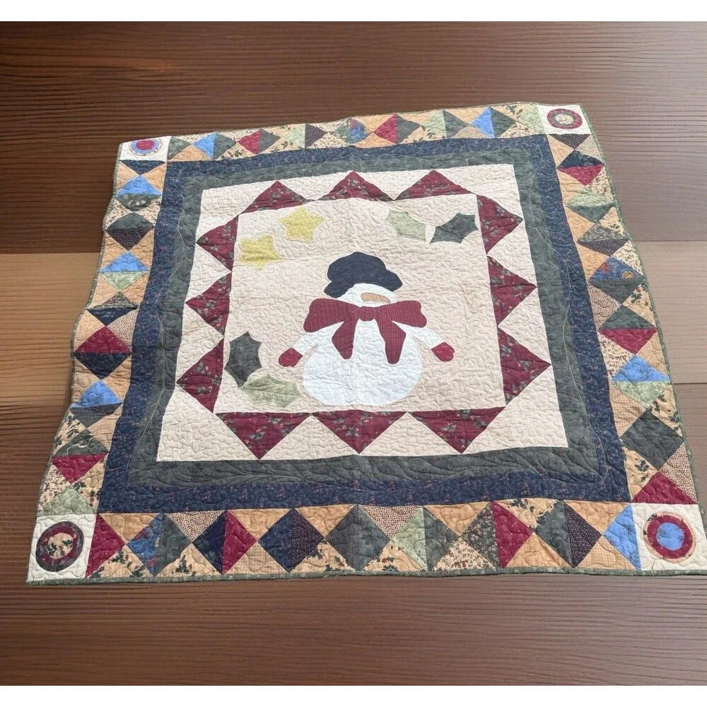 Snowman Christmas Country Handmade Lap Quilt Patchwork Wall Hanging 48 X 48